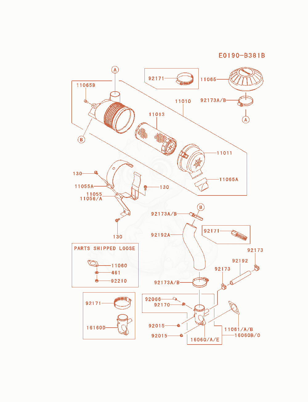 Exploded parts diagram of the Air-Filter / Muffler of a Kawasaki FX600V-AS00 engine, with numbered balloons