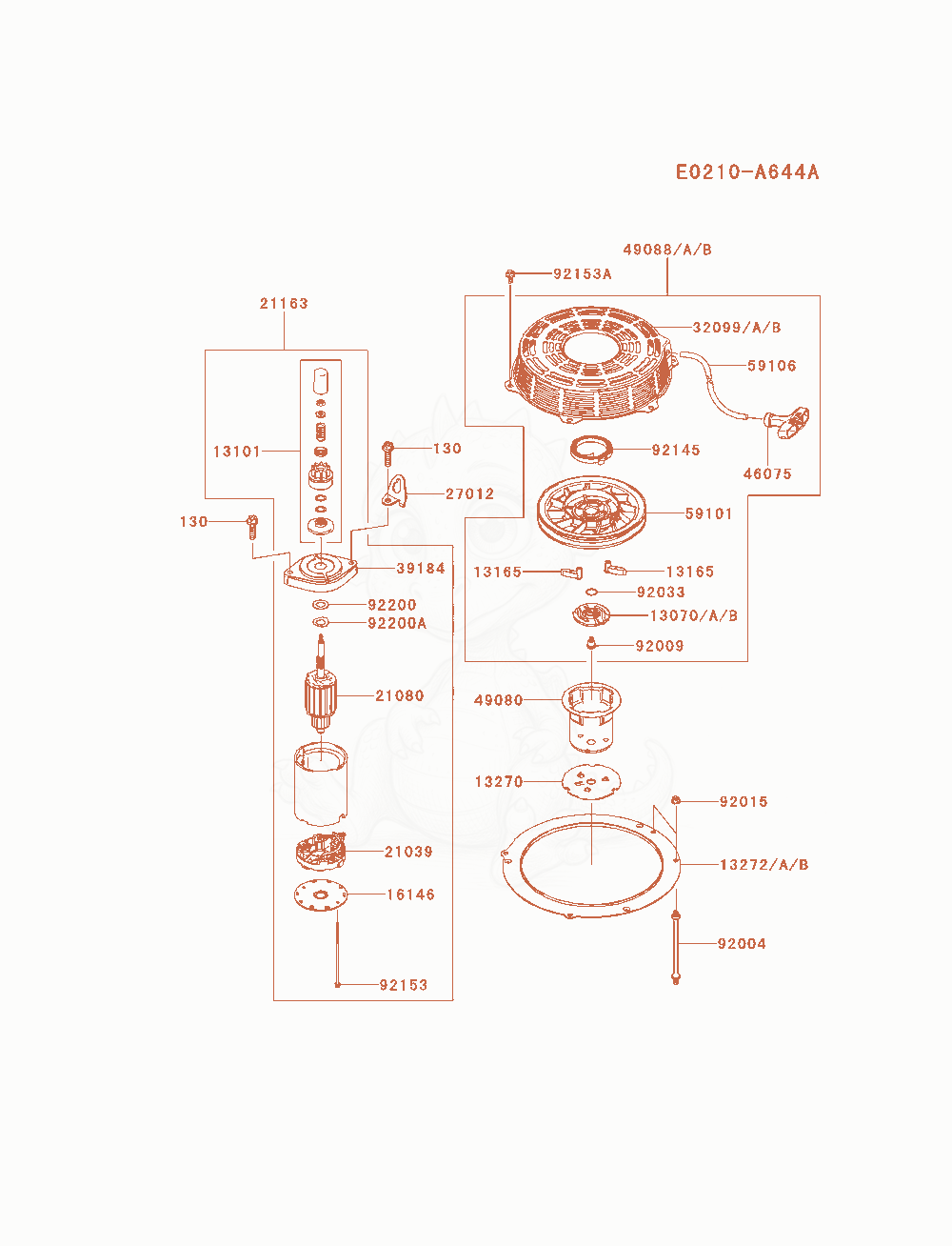 Exploded parts diagram of the Starter of a Kawasaki FS600V-AS23 engine, with numbered balloons