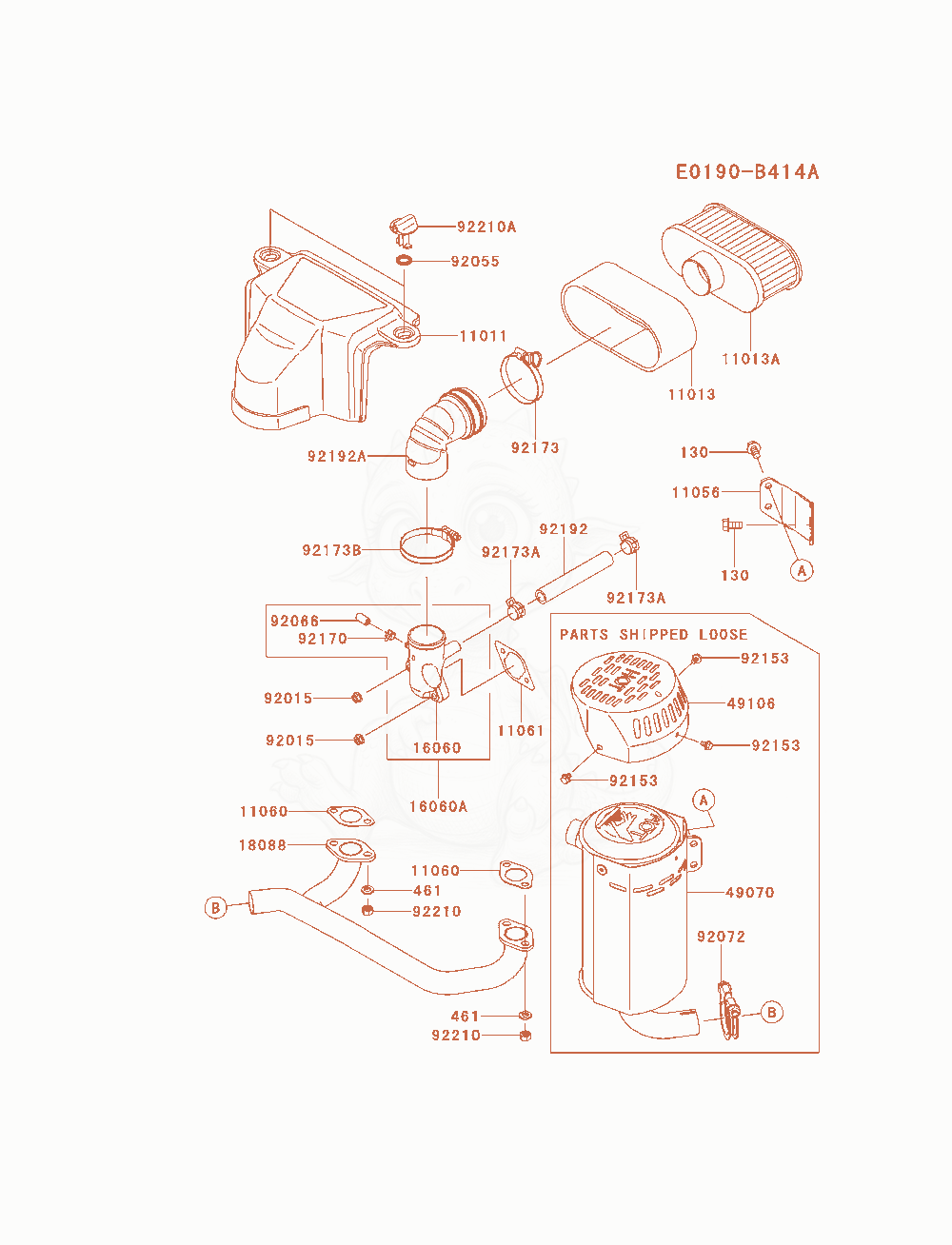 Despiece del Air-Filter / Muffler de un motor Kawasaki FS541V-AS18, con globos numerados