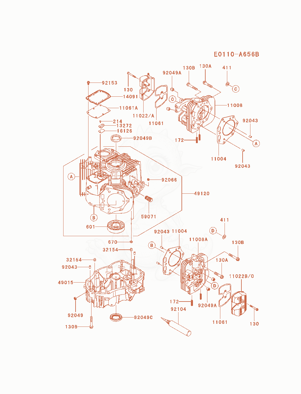 Despiece del Cylinder / Crankcase de un motor Kawasaki FX850V-AS09, con globos numerados