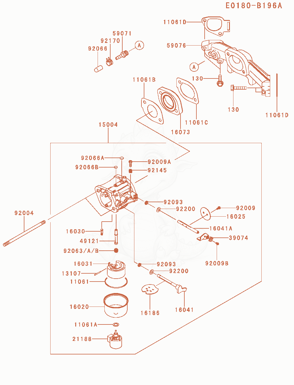 Despiece del Carburetor de un motor Kawasaki FR691V-AS26, con globos numerados