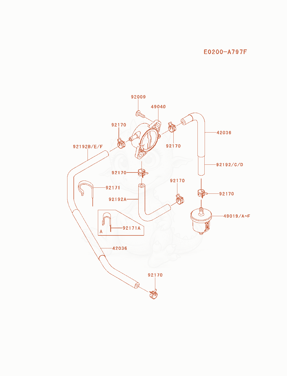 Despiece del Fuel-Tank / Fuel-Valve de un motor Kawasaki FR691V-AS05, con globos numerados