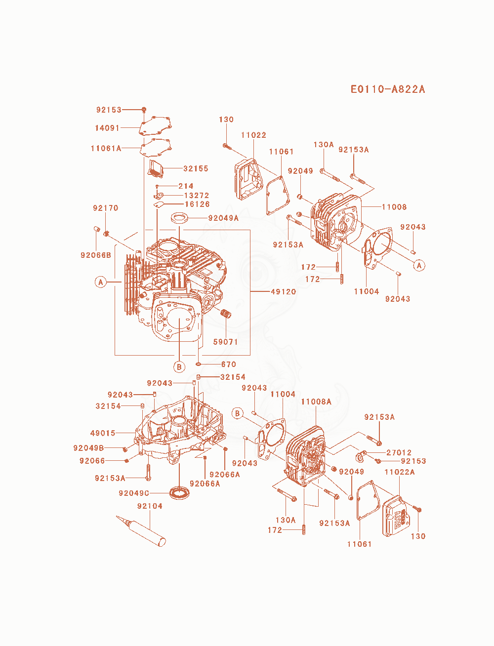 Despiece del Cylinder / Crankcase de un motor Kawasaki FS481V-AS27, con globos numerados