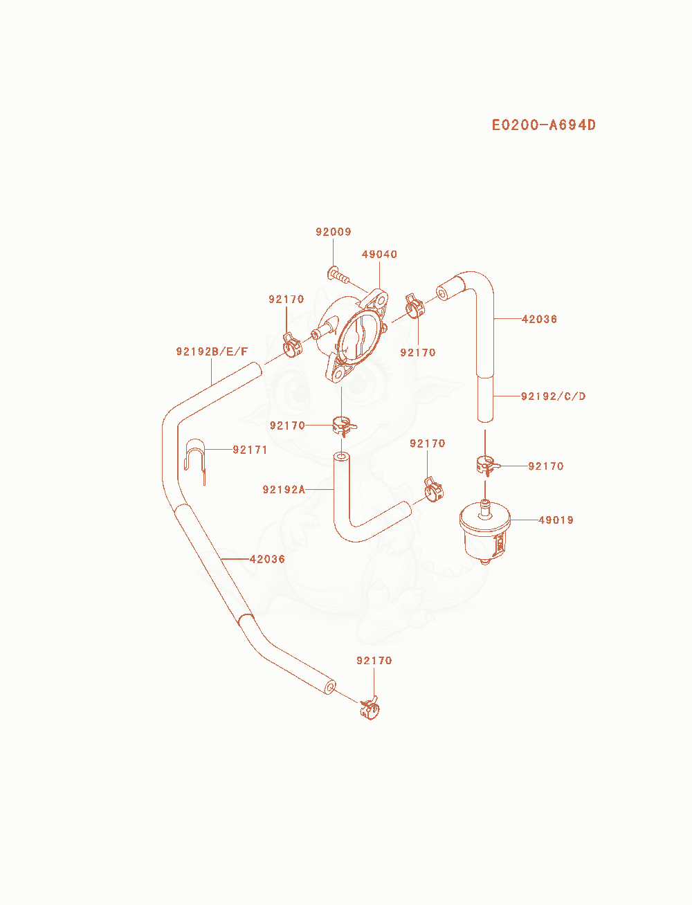 Despiece del Fuel-Tank / Fuel-Valve de un motor Kawasaki FS730V-AS04, con globos numerados