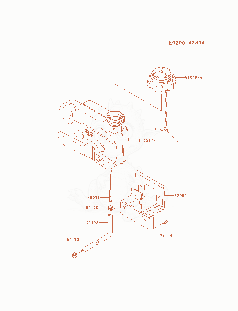 Despiece del Fuel-Tank / Fuel-Valve de un motor Kawasaki FJ180V-AM24, con globos numerados