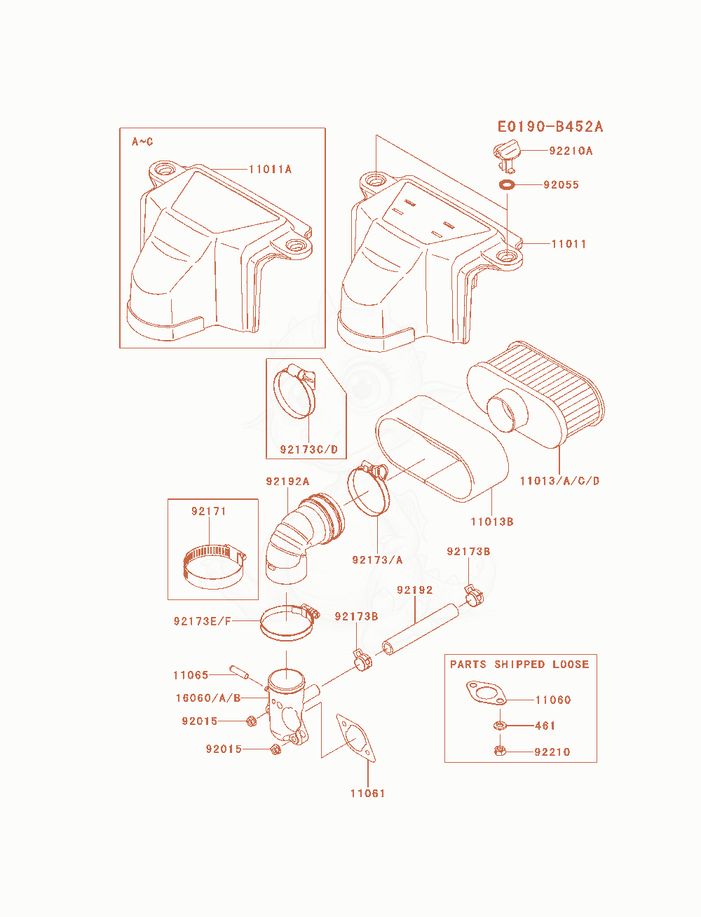 Exploded parts diagram of the Air-Filter / Muffler of a Kawasaki FS481V-AS06 engine, with numbered balloons