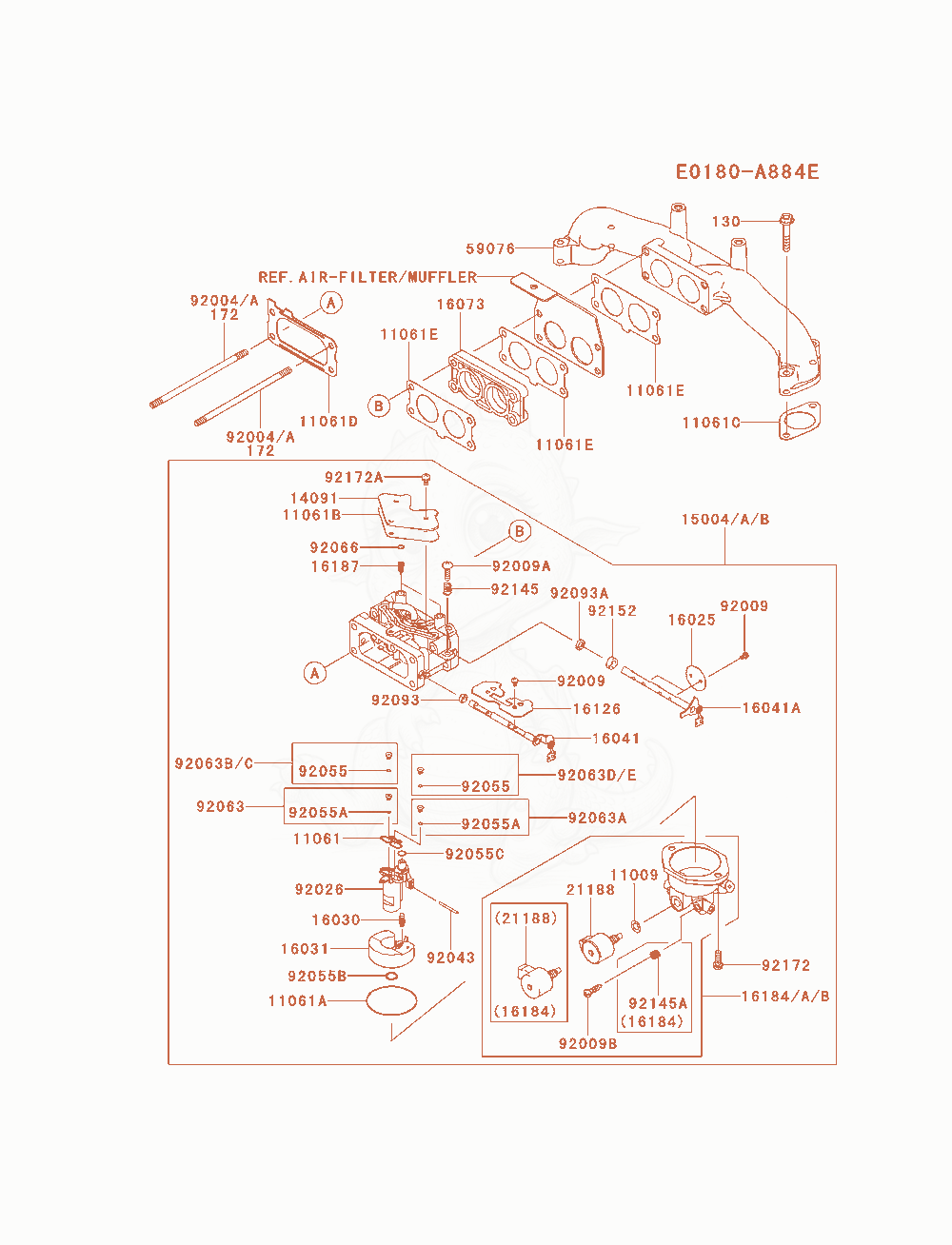Exploded parts diagram of the Carburetor of a Kawasaki FX801V-BS07 engine, with numbered balloons
