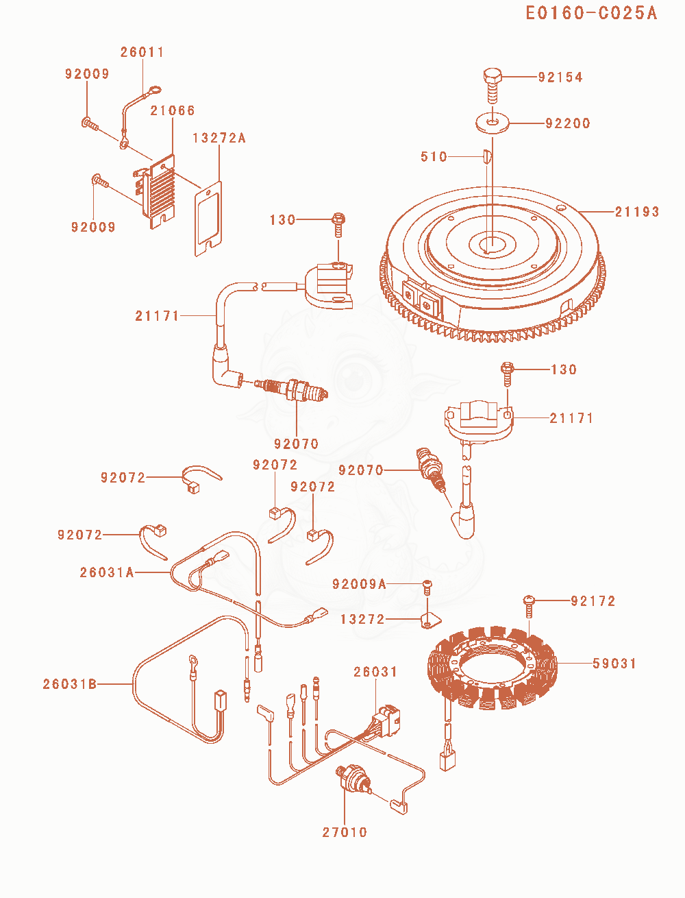 Despiece del Electric-Equipment de un motor Kawasaki FS651V-AS22, con globos numerados