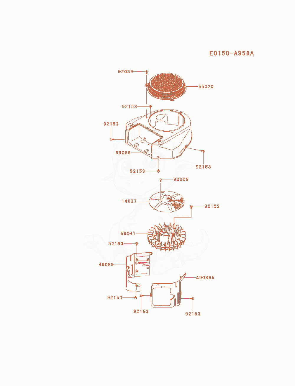 Despiece del Cooling-Equipment de un motor Kawasaki FS600V-AS04, con globos numerados