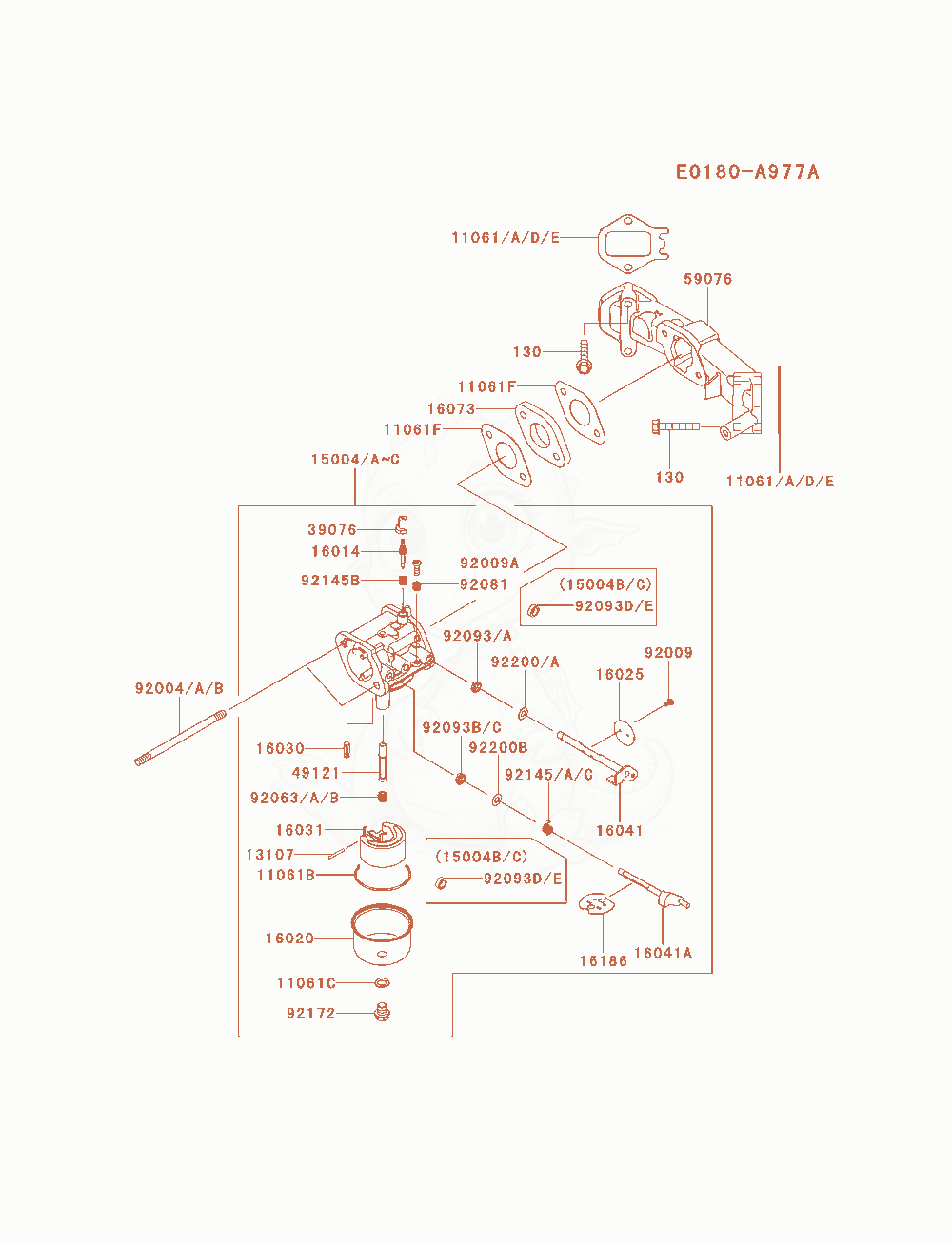Despiece del Carburetor de un motor Kawasaki FS600V-AS14, con globos numerados