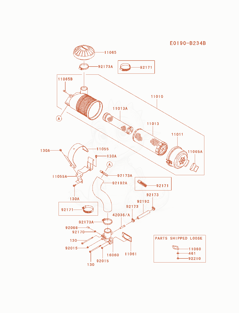 Exploded parts diagram of the Air-Filter / Muffler of a Kawasaki FX730V-AS10 engine, with numbered balloons