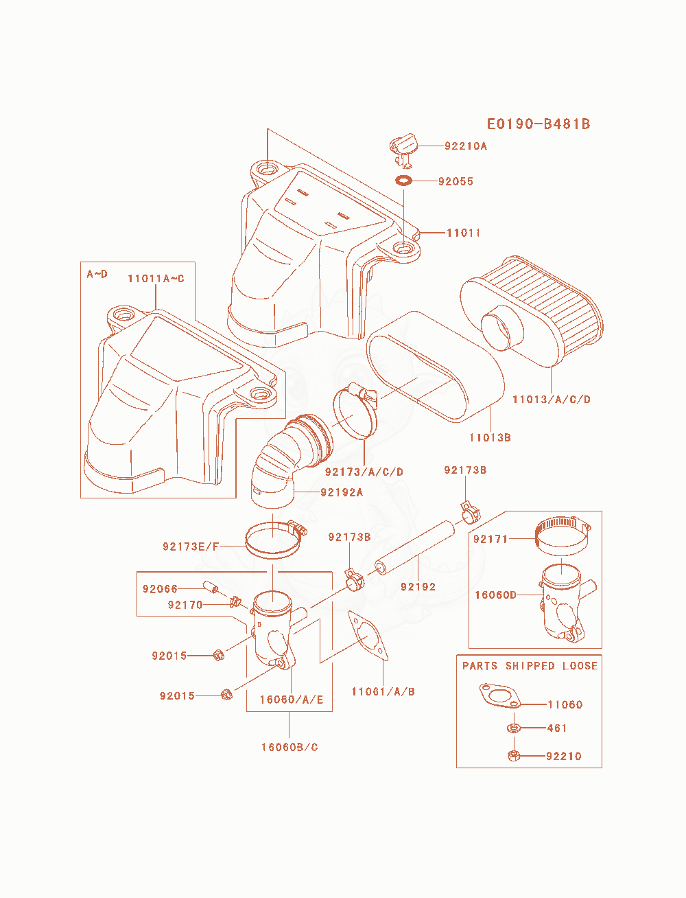 Exploded parts diagram of the Air-Filter / Muffler of a Kawasaki FS600V-AS01 engine, with numbered balloons