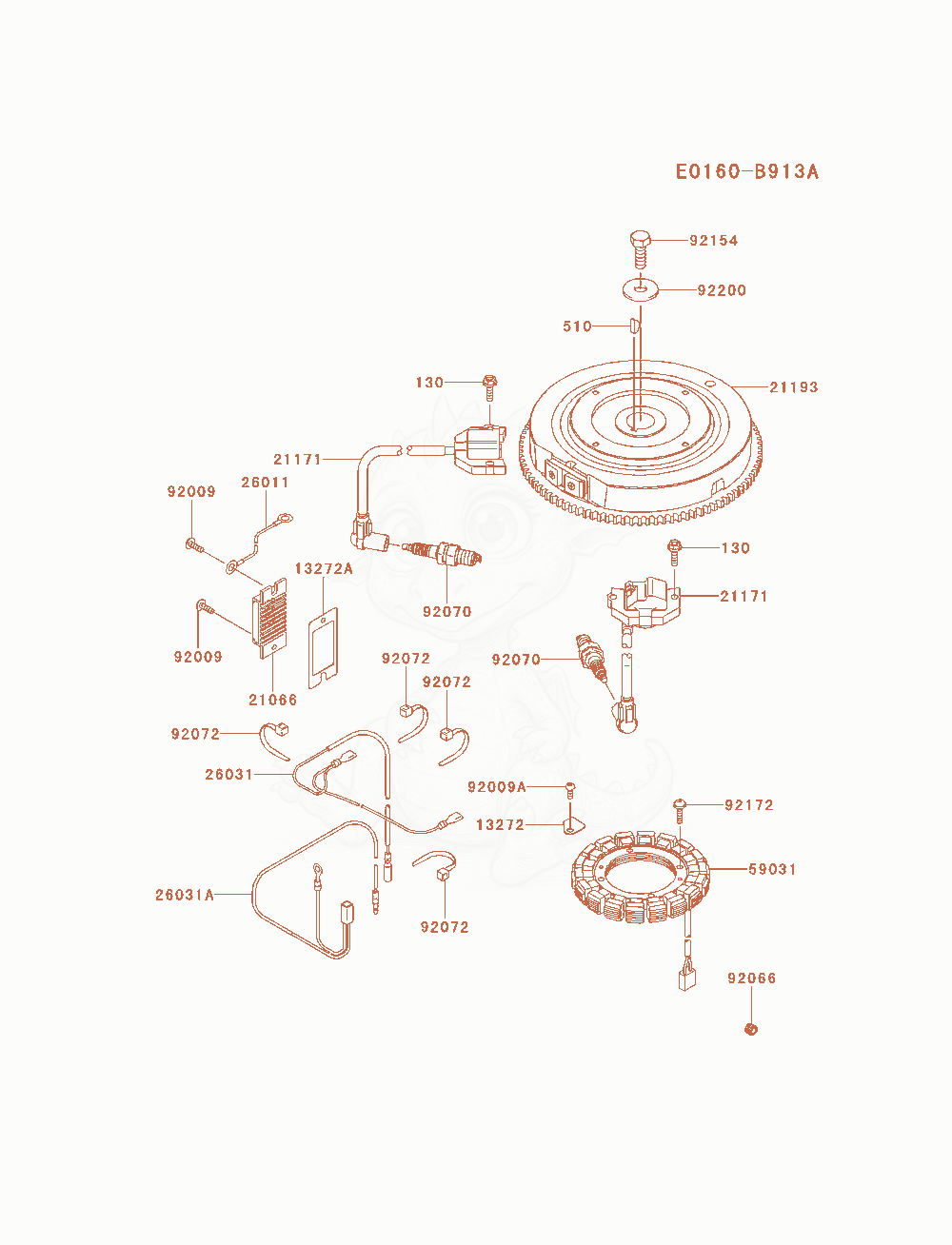 Despiece del Electric-Equipment de un motor Kawasaki FR730V-AS26, con globos numerados