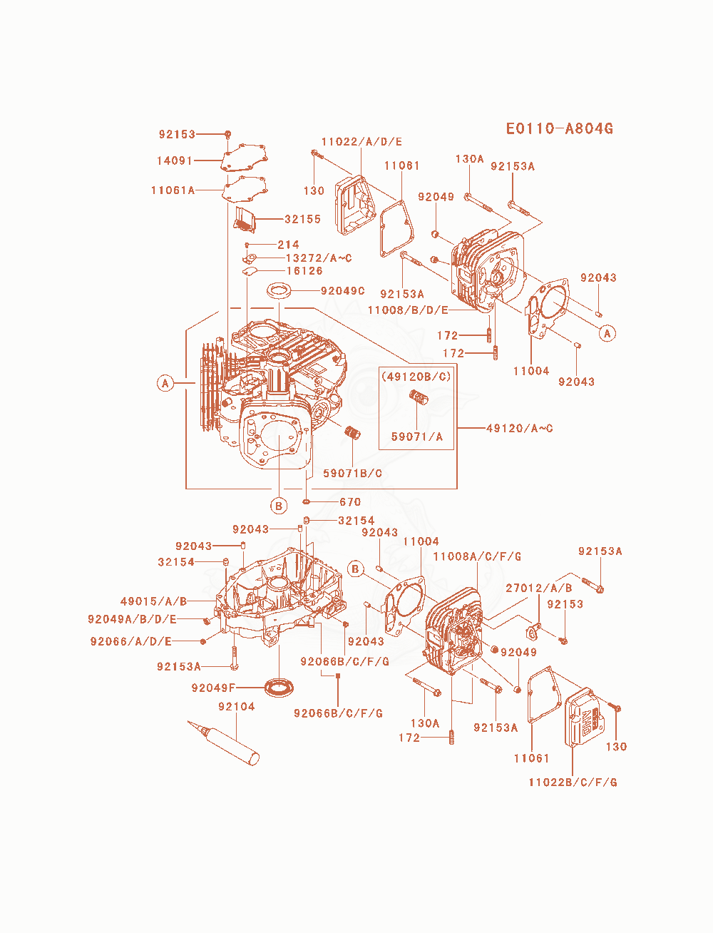 Exploded parts diagram of the Cylinder / Crankcase of a Kawasaki FS481V-AS00 engine, with numbered balloons