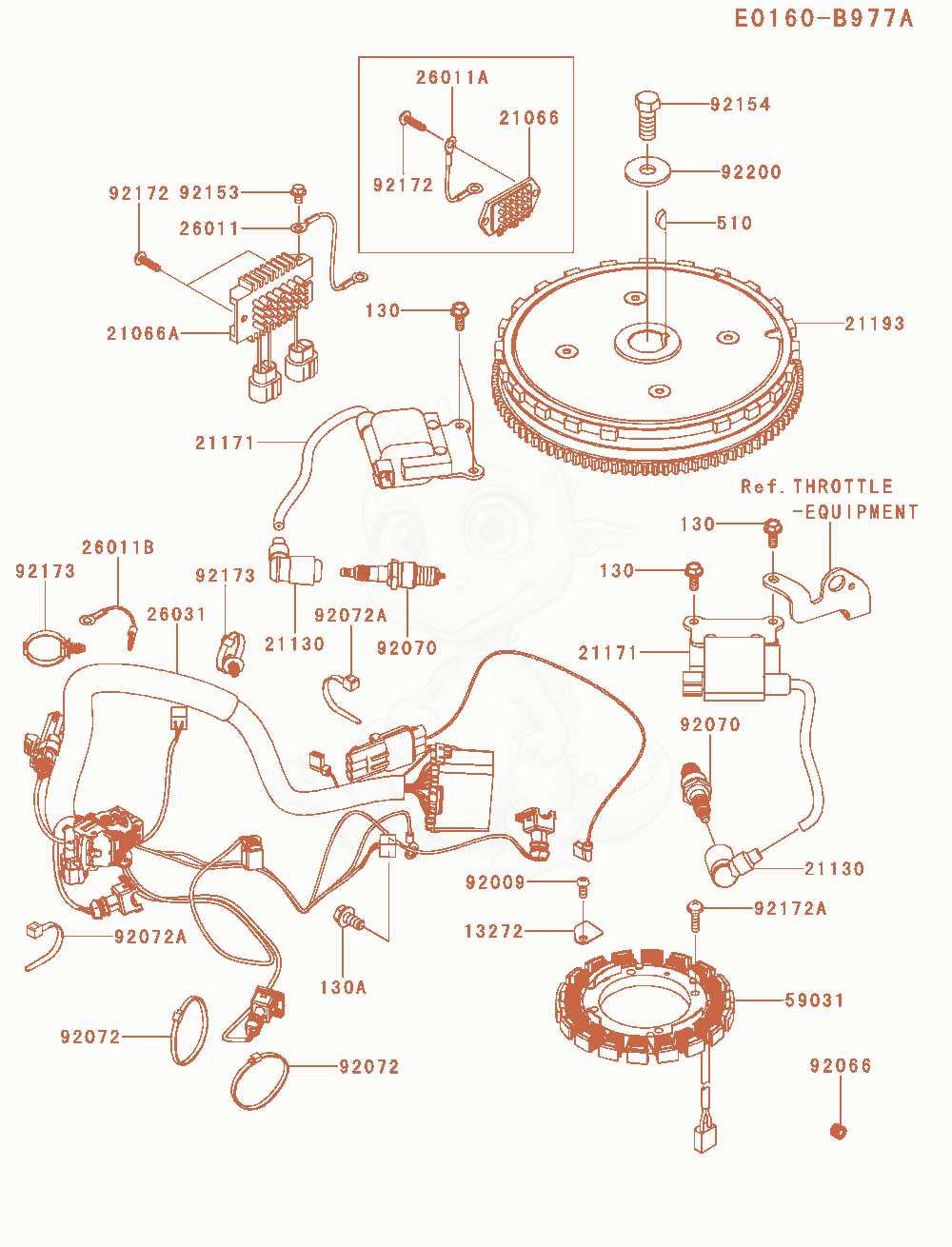 Despiece del Electric-Equipment de un motor Kawasaki FS730V-AS01, con globos numerados
