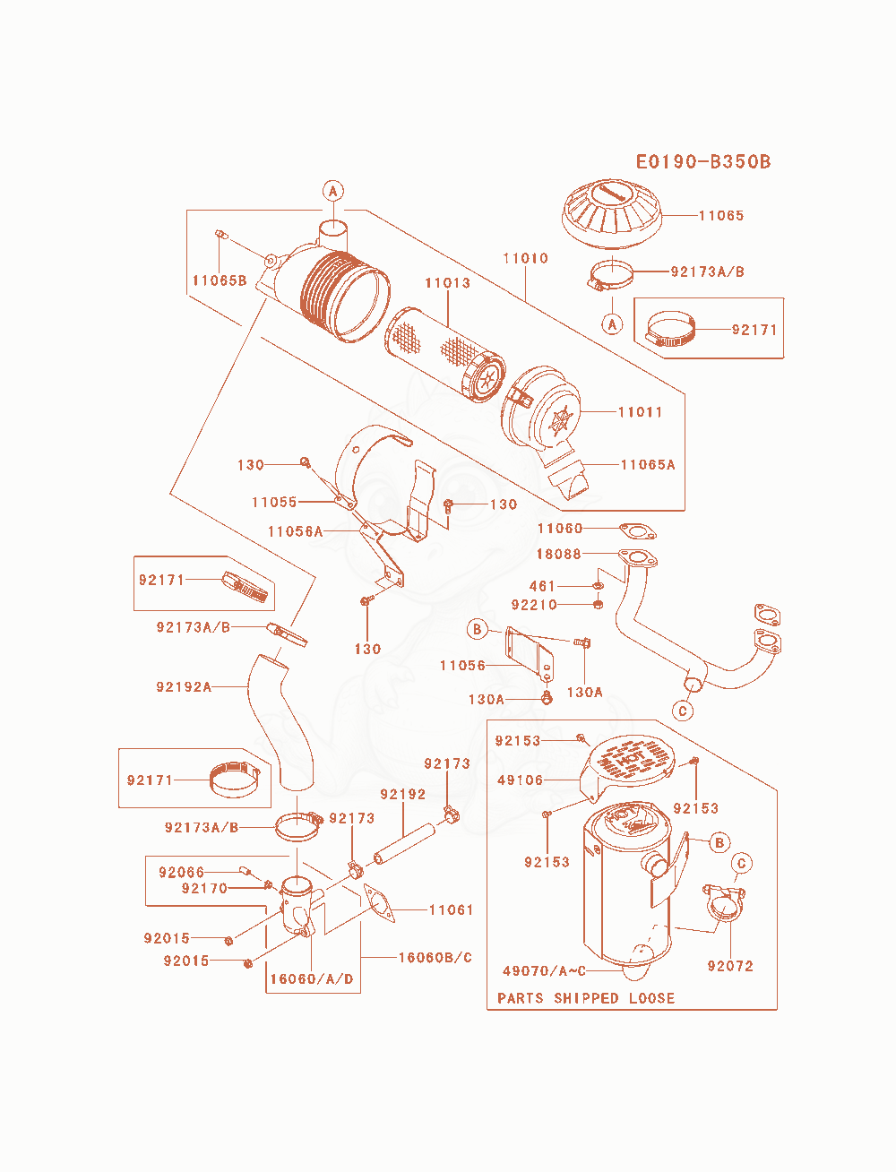 Exploded parts diagram of the Air-Filter / Muffler of a Kawasaki FX541V-BS06 engine, with numbered balloons