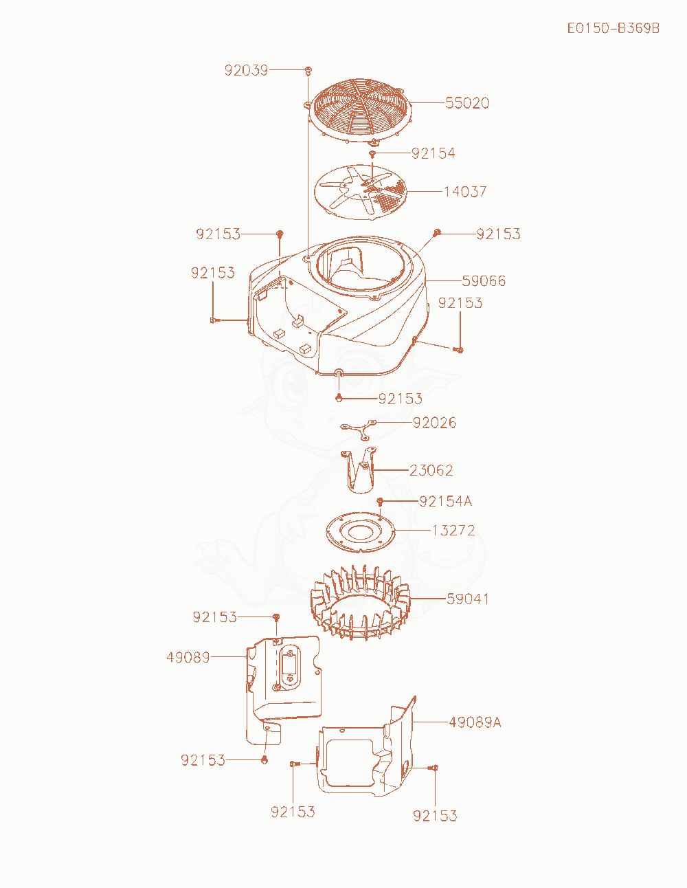 Exploded parts diagram of the Cooling-Equipment of a Kawasaki FR691V-AR04 engine, with numbered balloons