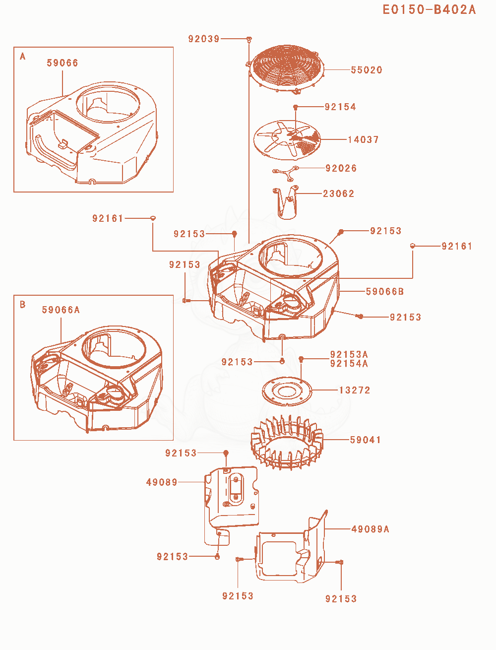 Despiece del Cooling-Equipment de un motor Kawasaki FS651V-AS17, con globos numerados