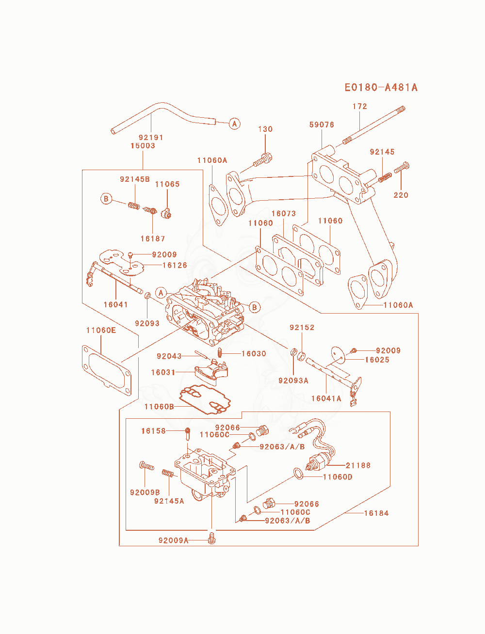 Despiece del Carburetor de un motor Kawasaki FH721D-AS01, con globos numerados