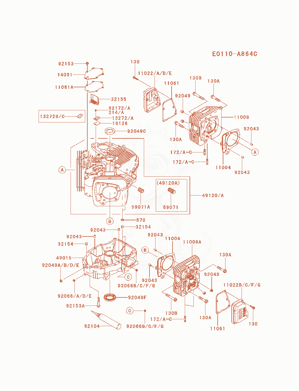 Exploded parts diagram of the Cylinder / Crankcase of a Kawasaki FR730V-AS09 engine, with numbered balloons