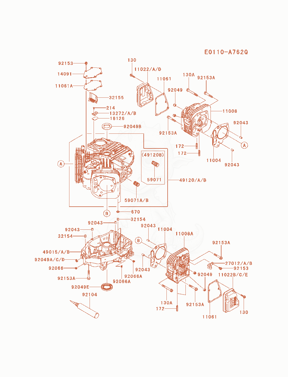 Exploded parts diagram of the Cylinder / Crankcase of a Kawasaki FX600V-AS05 engine, with numbered balloons