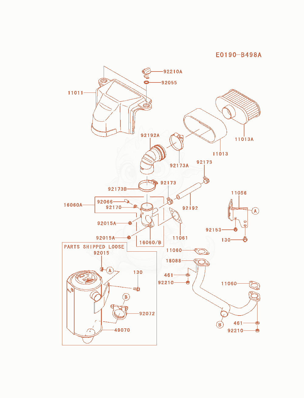 Despiece del Air-Filter / Muffler(As23) de un motor Kawasaki FS481V-AS23, con globos numerados