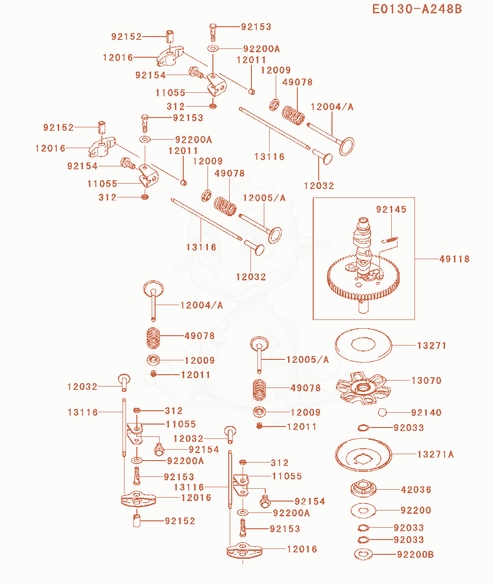 Exploded parts diagram of the Valve / Camshaft of a Kawasaki FX651V-BS12 engine, with numbered balloons