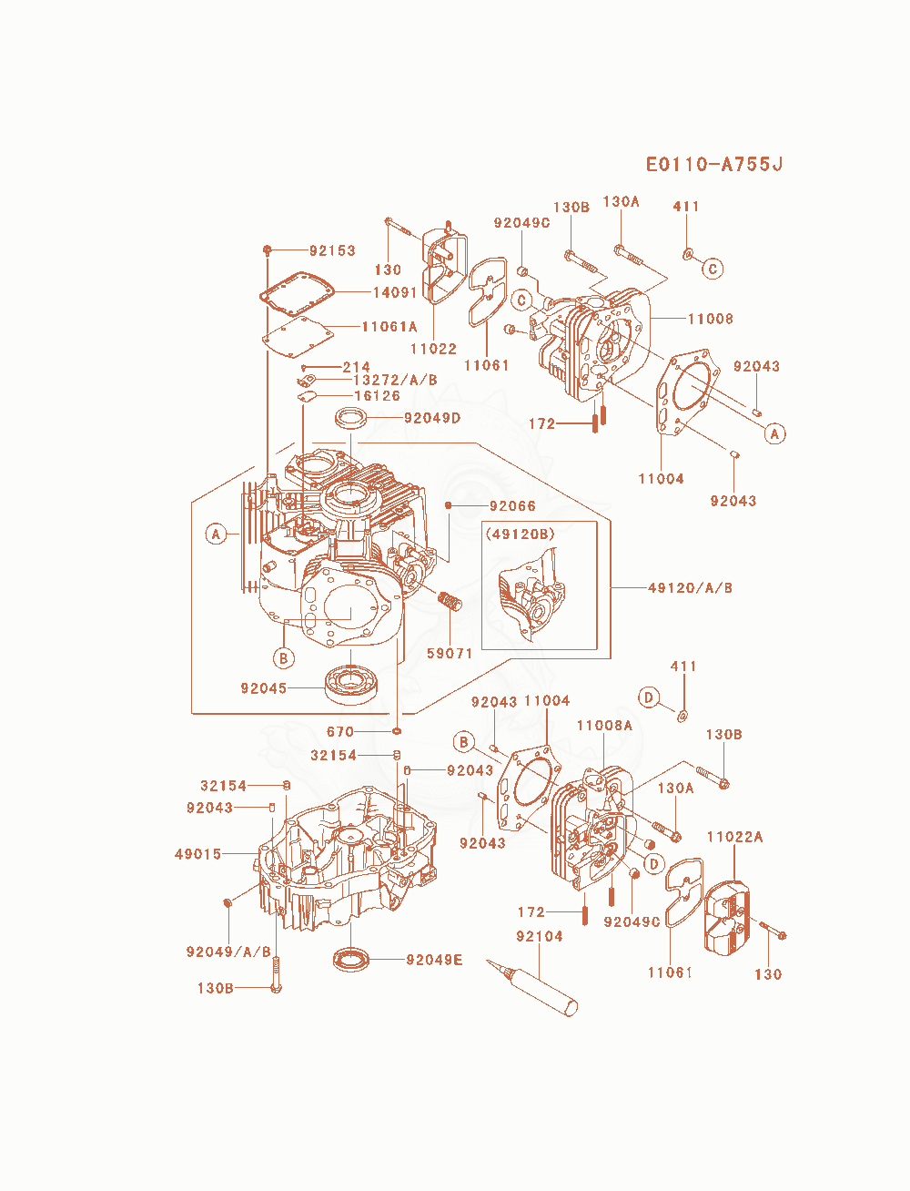 Exploded parts diagram of the Cylinder / Crankcase of a Kawasaki FX801V-BS07 engine, with numbered balloons