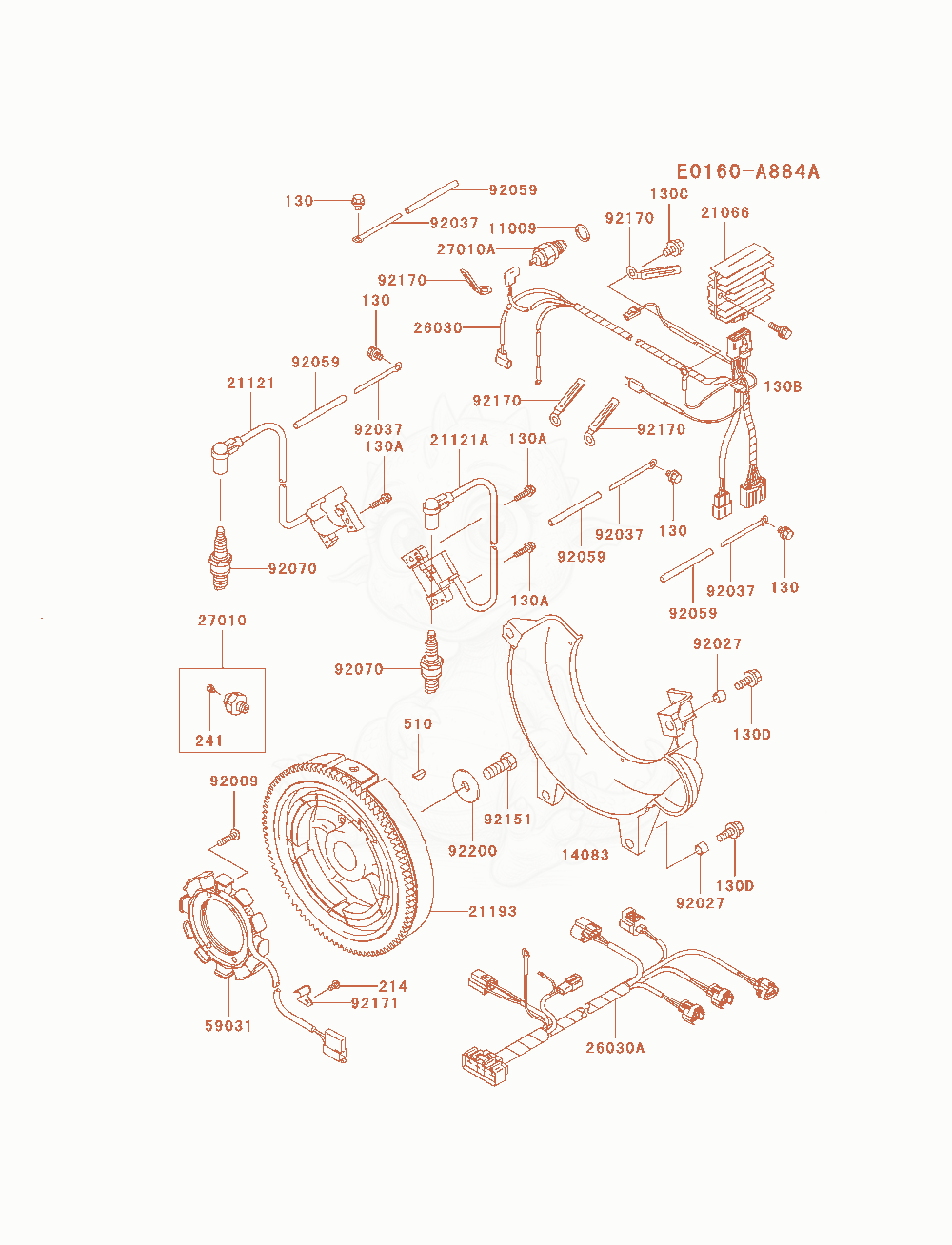 Despiece del Electric-Equipment de un motor Kawasaki FD791D-AS03, con globos numerados