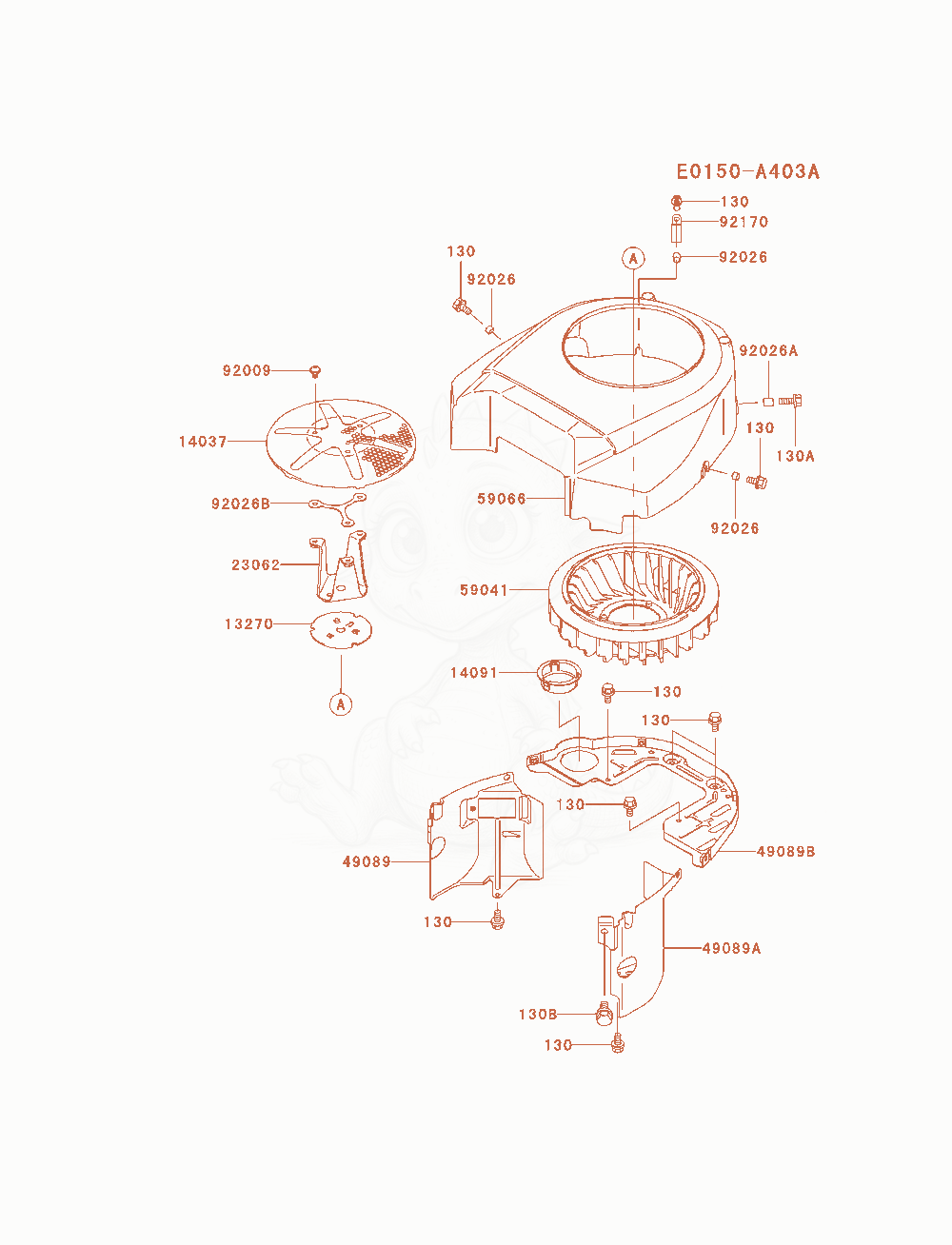 Despiece del Cooling-Equipment de un motor Kawasaki FH721V-AS10, con globos numerados