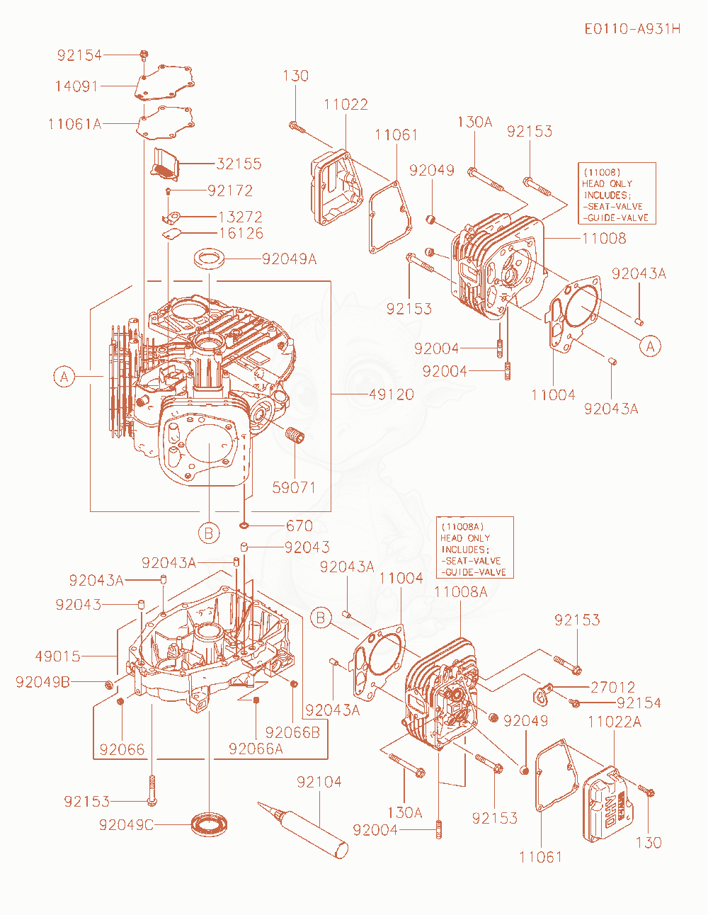 Exploded parts diagram of the Cylinder / Crankcase of a Kawasaki FS541V-JS08 engine, with numbered balloons