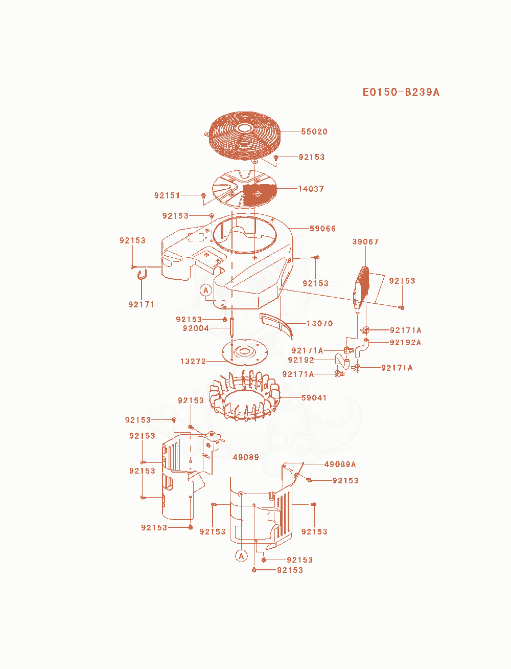 Exploded parts diagram of the Cooling-Equipment of a Kawasaki FXT00V-AS13 engine, with numbered balloons