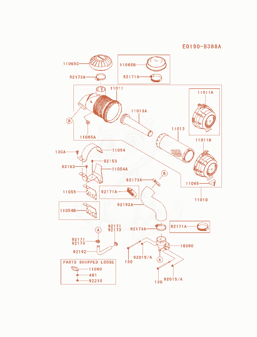 Exploded parts diagram of the Air-Filter / Muffler of a Kawasaki FX850V-AS00 engine, with numbered balloons