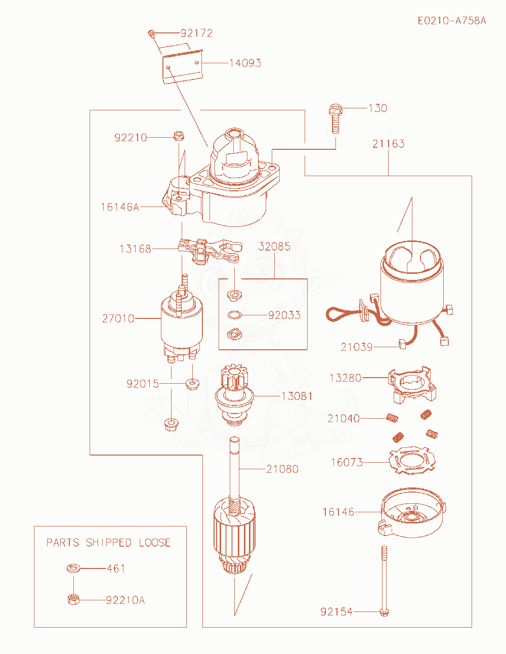 Exploded parts diagram of the Starter of a Kawasaki FX921V-BS09 engine, with numbered balloons