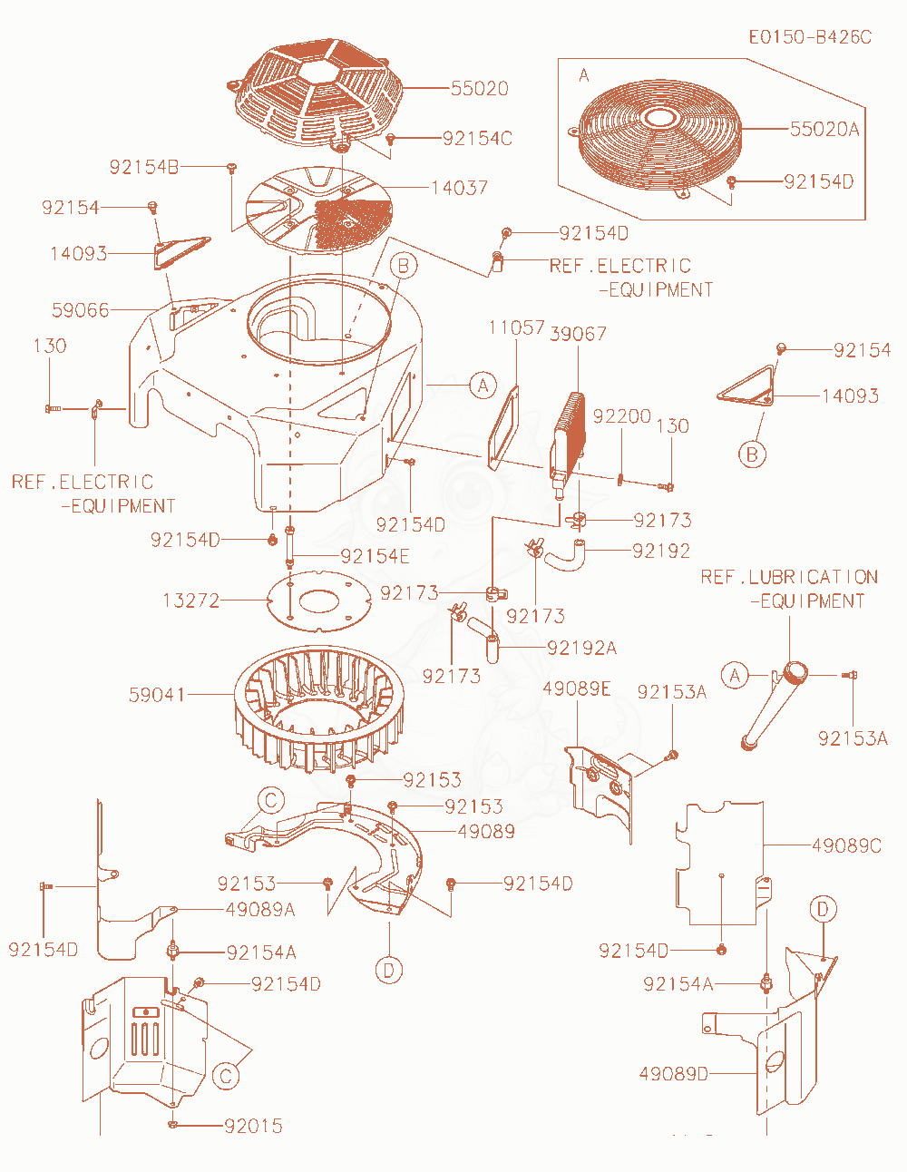 Despiece del Cooling-Equipment de un motor Kawasaki FX850V-BR31, con globos numerados