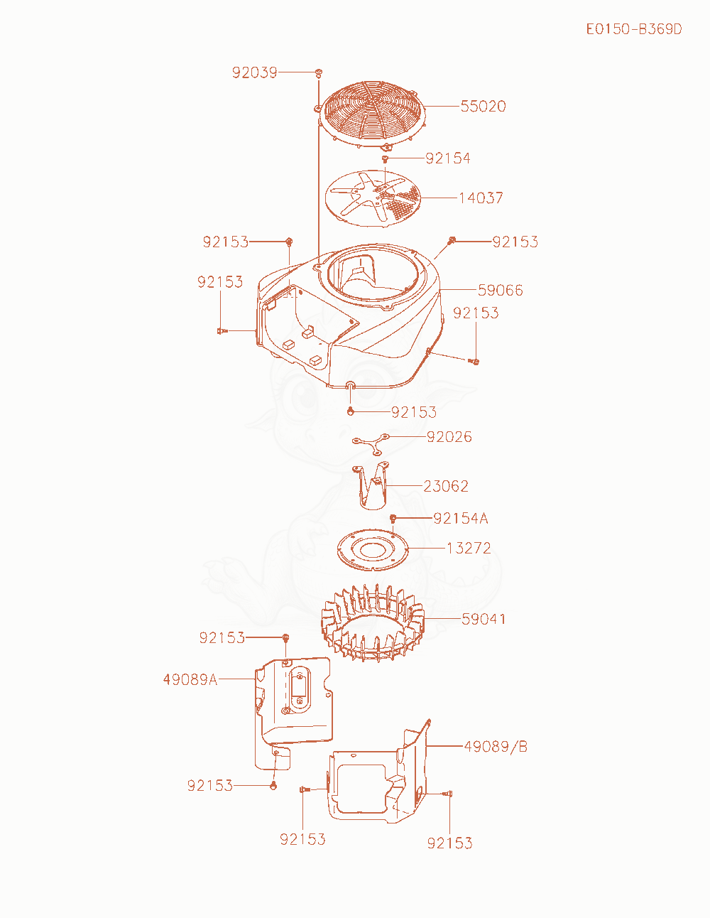 Exploded parts diagram of the Cooling-Equipment of a Kawasaki FR730V-GS14 engine, with numbered balloons