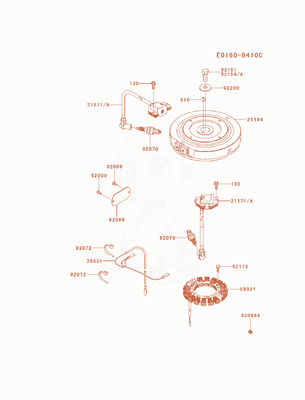 Despiece del Electric-Equipment de un motor Kawasaki FX481V-AS01, con globos numerados