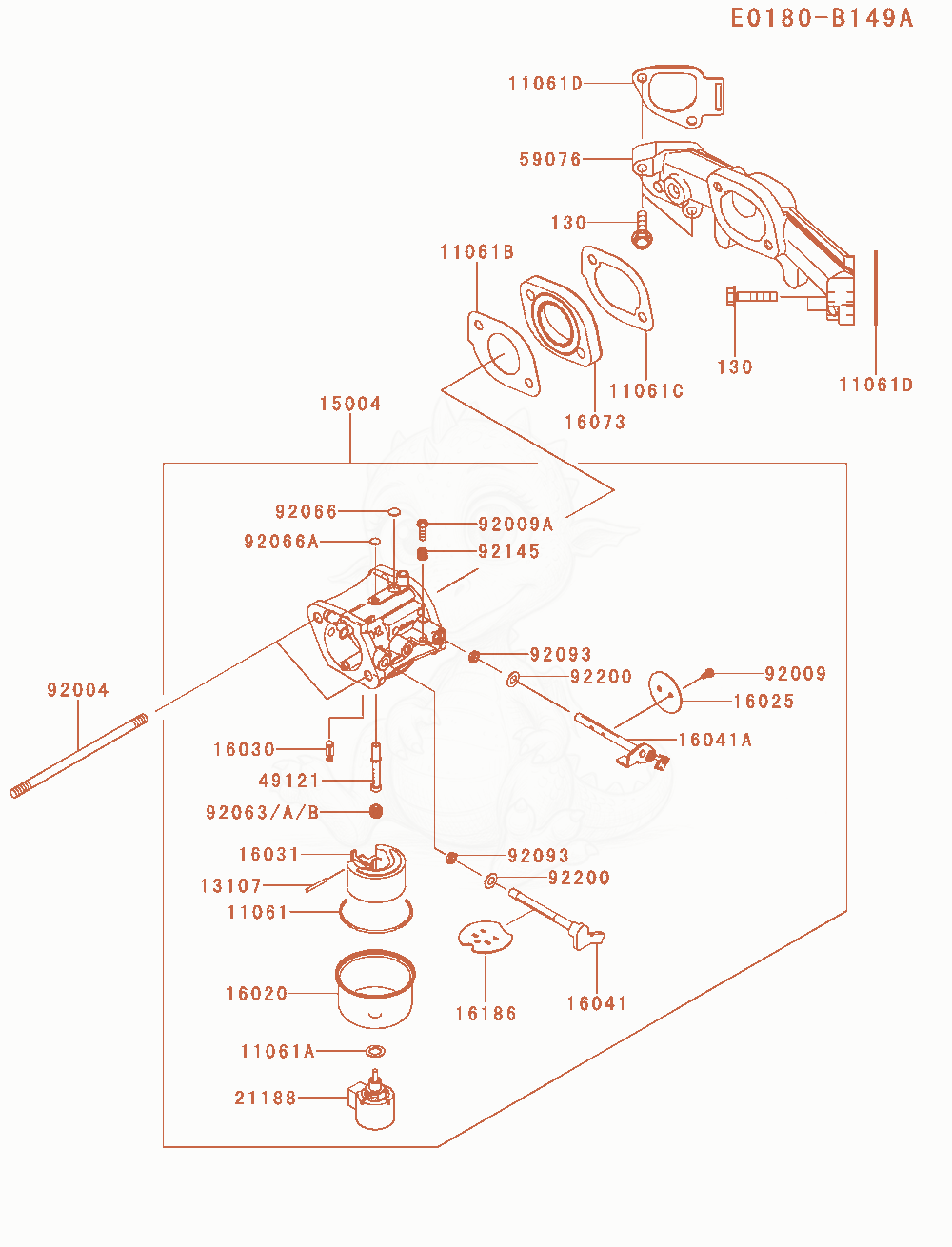 Despiece del Carburetor de un motor Kawasaki FR730V-AS34, con globos numerados