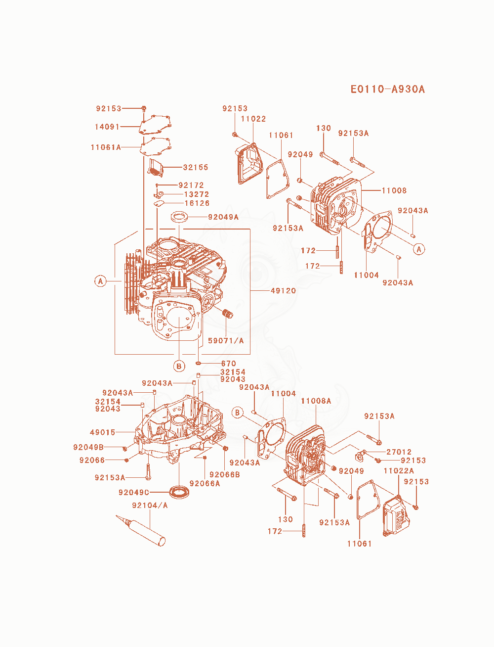 Exploded parts diagram of the Cylinder / Crankcase of a Kawasaki FR600V-BS15 engine, with numbered balloons