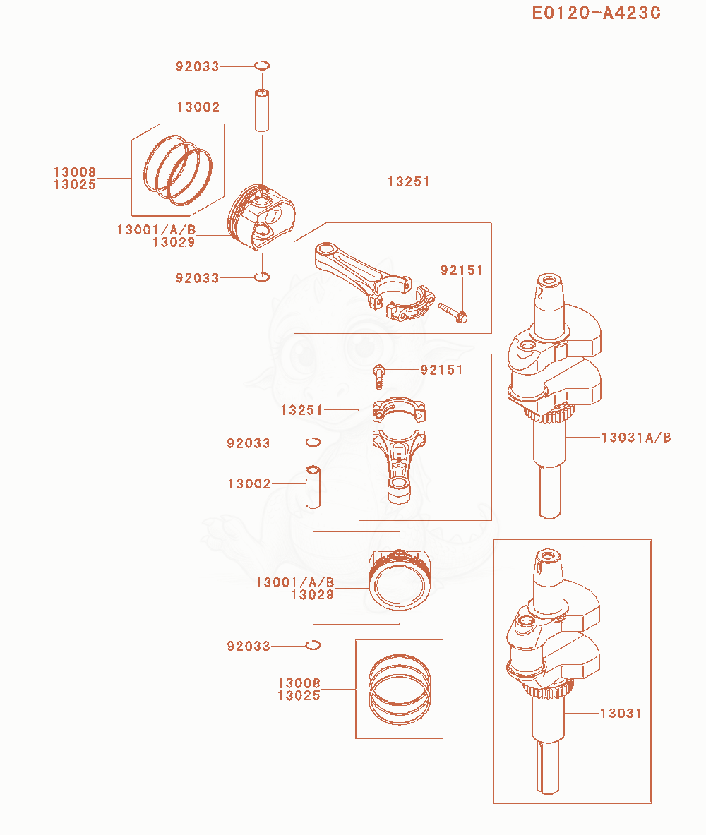 Exploded parts diagram of the Piston / Crankshaft of a Kawasaki FX541V-BS01 engine, with numbered balloons