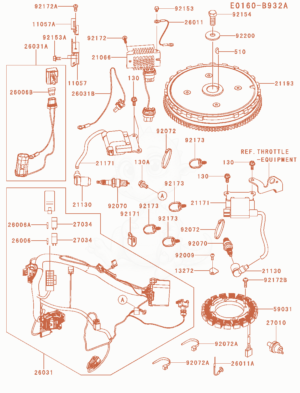 Despiece del Electric-Equipment de un motor Kawasaki FT730V-AS40, con globos numerados