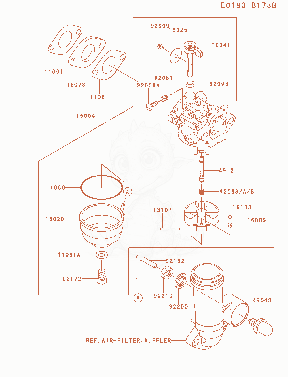 Exploded parts diagram of the Carburetor(Bm00 / Dm00) of a Kawasaki FJ180V-DM00 engine, with numbered balloons