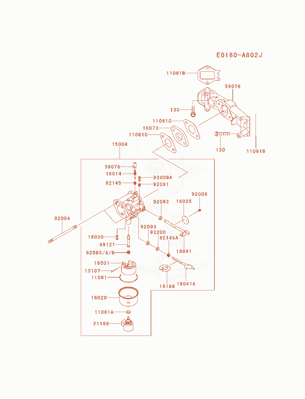 Exploded parts diagram of the Carburetor of a Kawasaki FS541V-AS20 engine, with numbered balloons