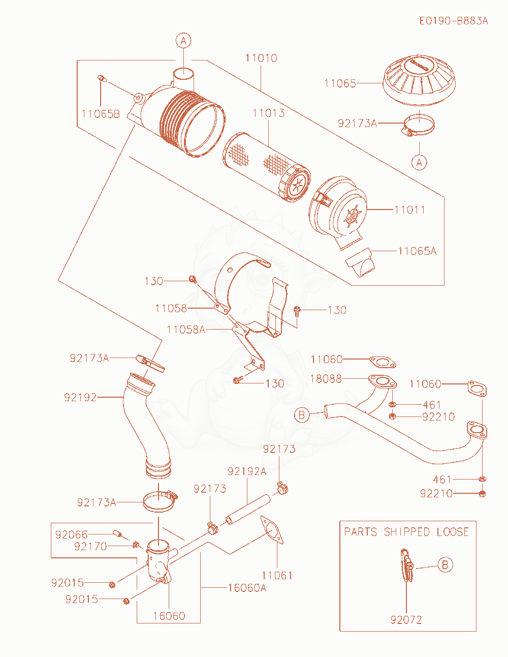 Exploded parts diagram of the Air-Filter / Muffler of a Kawasaki FX541V-CS07 engine, with numbered balloons