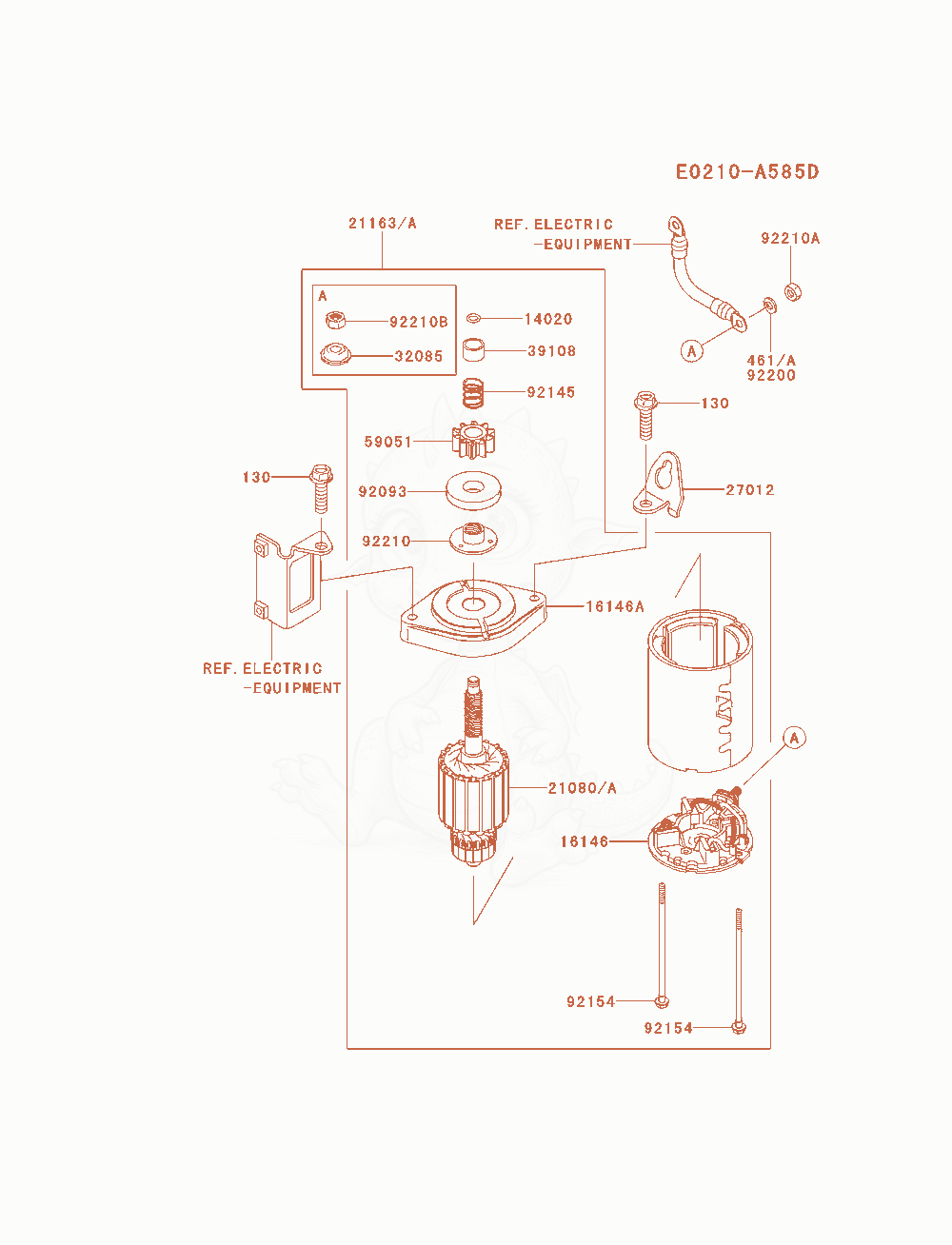 Despiece del Starter(&Sim;Fs600va20460) de un motor Kawasaki FS600V-AS15, con globos numerados