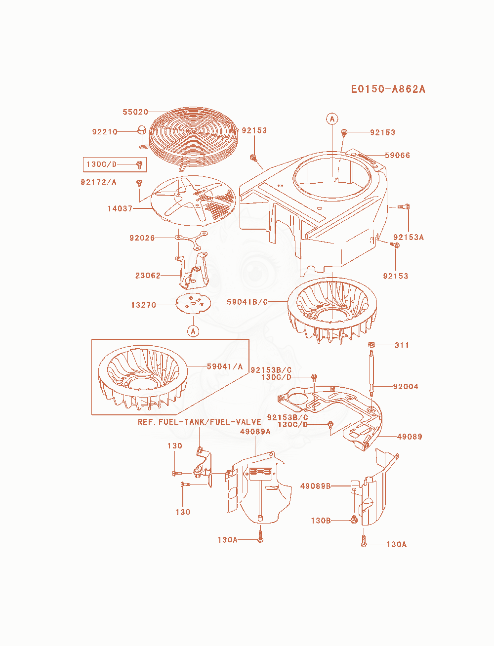 Exploded parts diagram of the Cooling-Equipment of a Kawasaki FH580V-AS37 engine, with numbered balloons