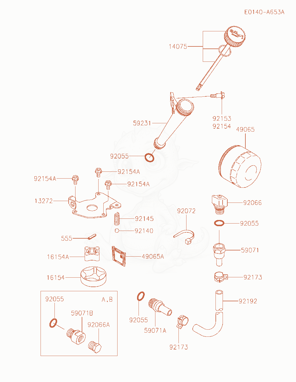 Exploded parts diagram of the Lubrication-Equipment of a Kawasaki FT730V-AS46 engine, with numbered balloons