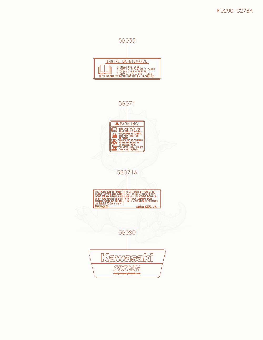 Exploded parts diagram of the Label of a Kawasaki FS730V-LS00 engine, with numbered balloons