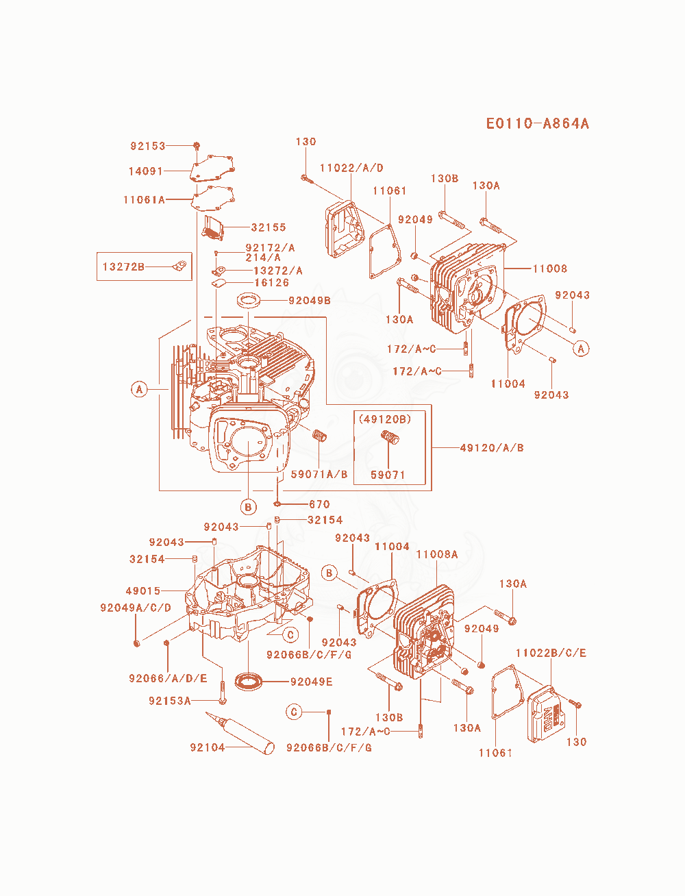 Exploded parts diagram of the Cylinder / Crankcase of a Kawasaki FR691V-AS13 engine, with numbered balloons