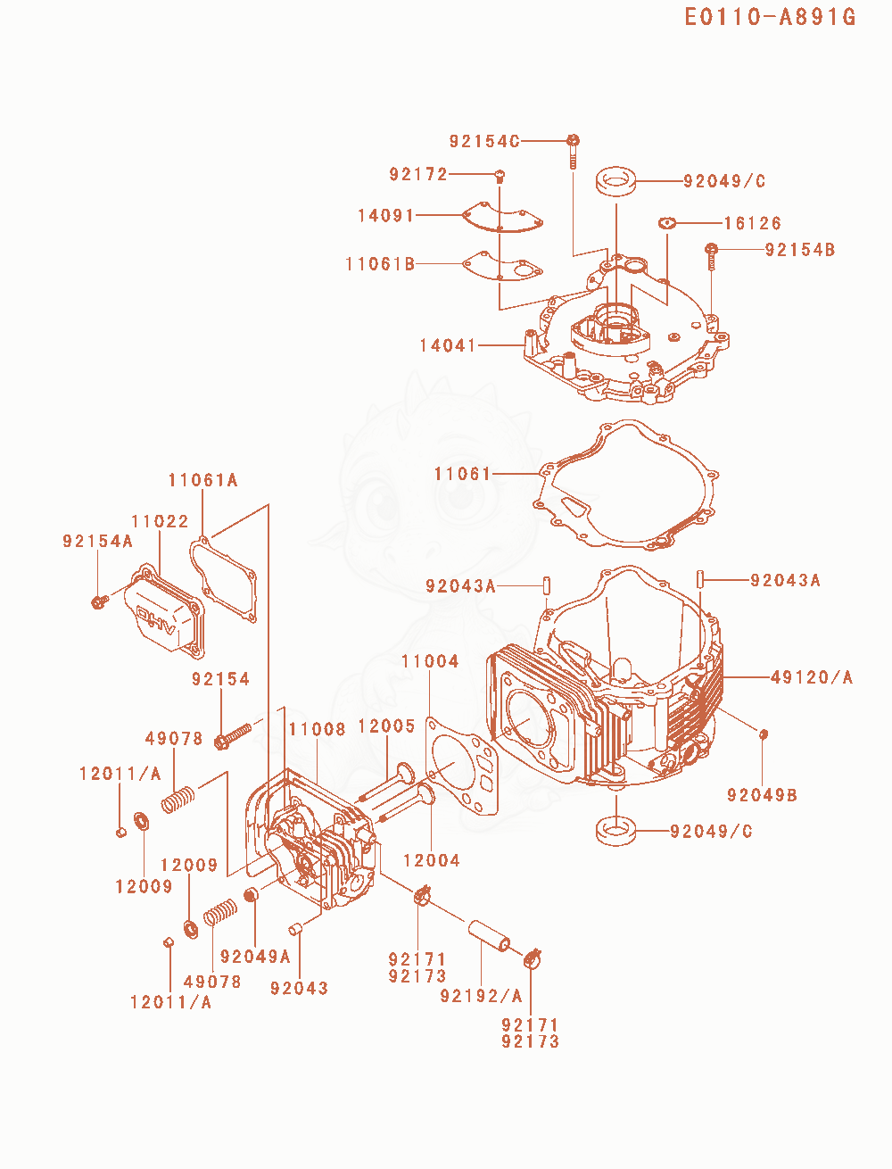 Exploded parts diagram of the Cylinder / Crankcase of a Kawasaki FJ180V-CM11 engine, with numbered balloons